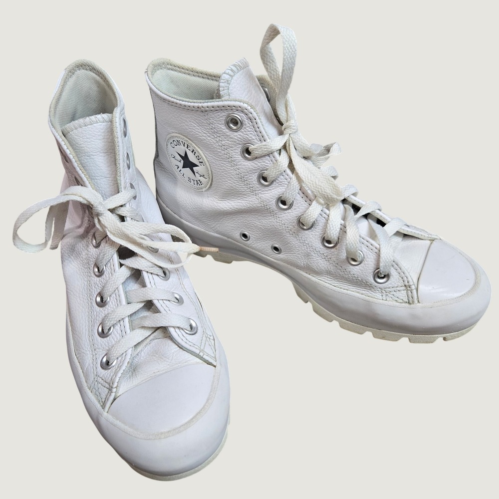 Converse Chuck Taylor Lugged High Top Platform Leather White Sneakers Shoes 8.5